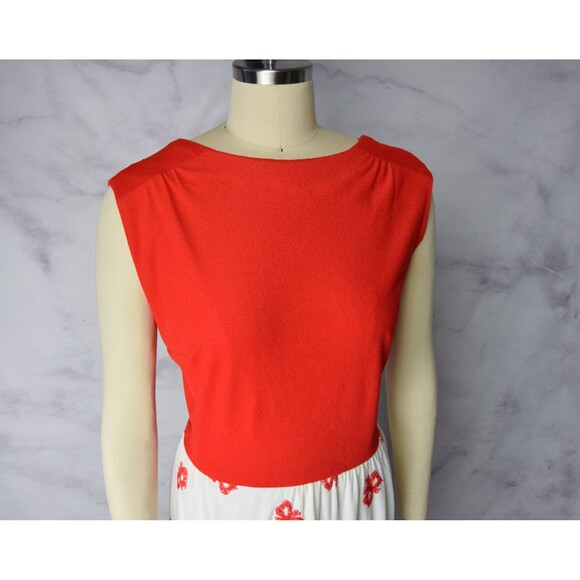 1960s Maxi Dress Size Medium 60s Red and White Gown Embroidered Bows Dress - Picture 8 of 10